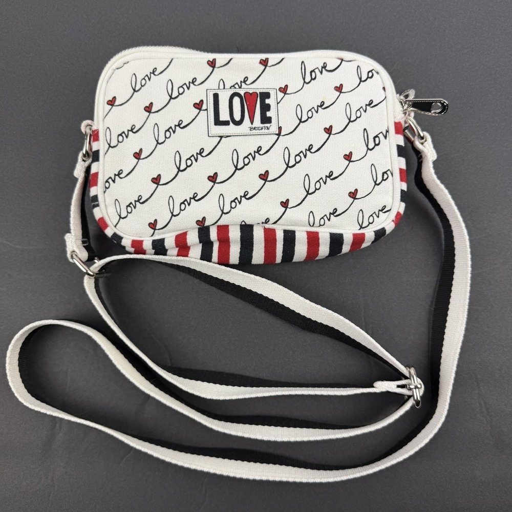 Brighton Love Scroll Crossbody Bag White Canvas Love Hearts Brand New